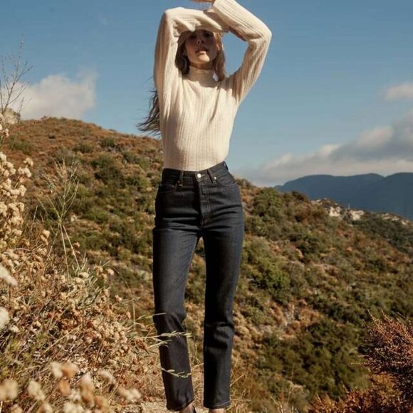 💕DOEN💕 Diana Jean ~ High Waisted Button Fly Jeans Rinse Wash Dark Blue 30 NWT - Picture 3 of 16